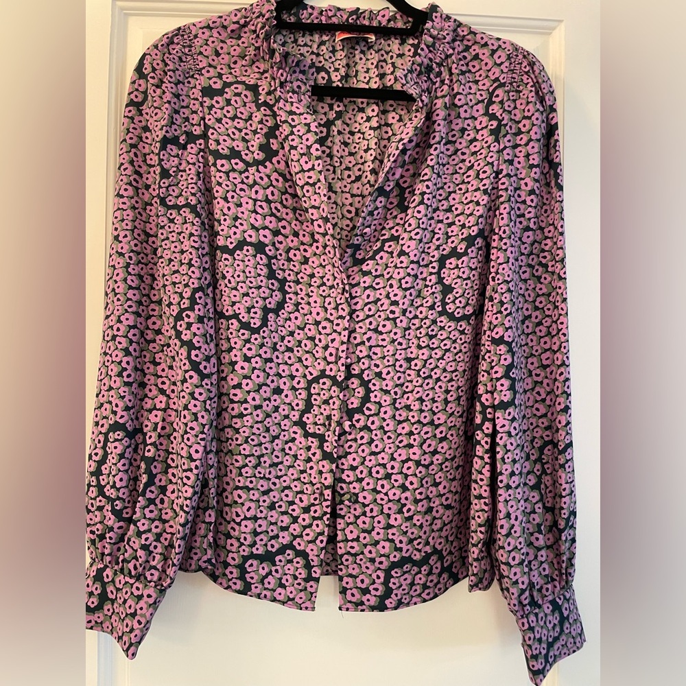 Kate Spade New York Flair Floral Ruffle Neck Blouse